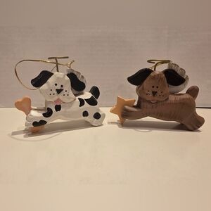 Vintage Handpainted Wood Folk Art Angel Dog Christmas Ornaments